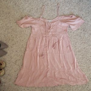 Womens bohemian pastel pink of shoulder dress